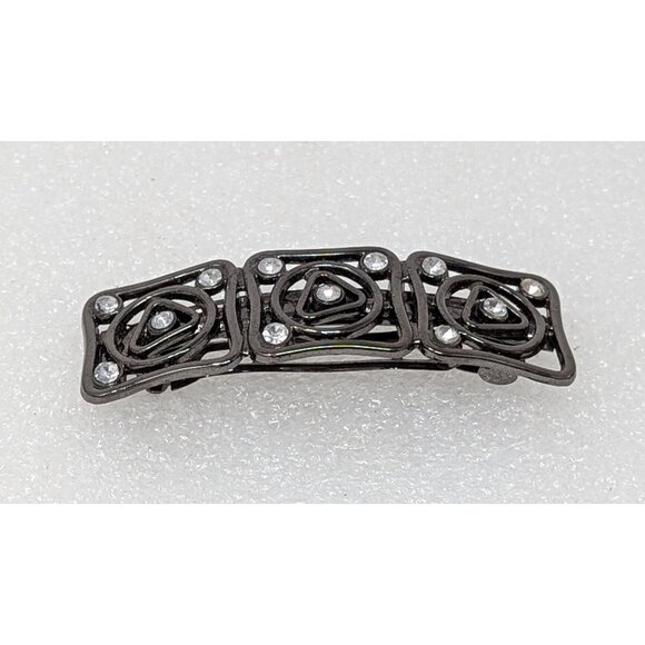 Vintage Metal Hair Clip With White Rhinestones 3 1/8" X 1" - Picture 1 of 3